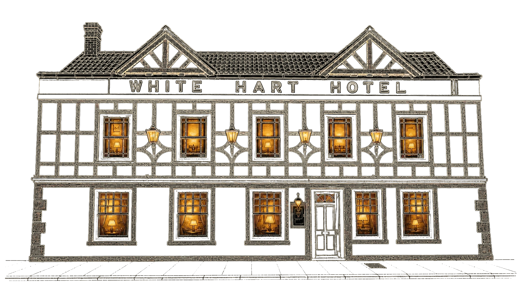 A hand-drawn illustration of The White Hart in Wells